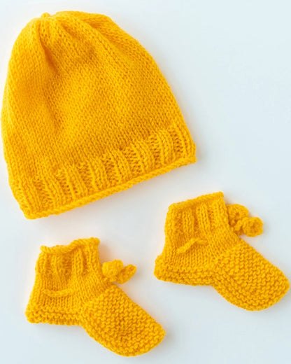 The Original Knit Yellow Winter Wear Combo Set-Solid-Acrylic-For Infants