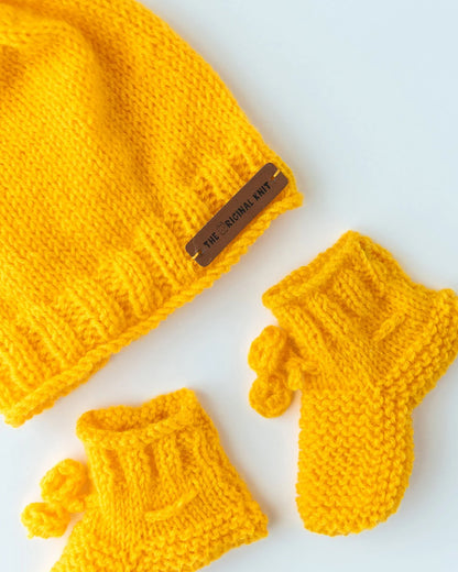 The Original Knit Yellow Winter Wear Combo Set-Solid-Acrylic-For Infants