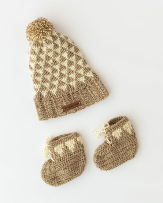 The Original Knit Beige & Off White Winter Wear Combo Set-Self Design-Acrylic-For Infants