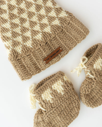 The Original Knit Beige & Off White Winter Wear Combo Set-Self Design-Acrylic-For Infants