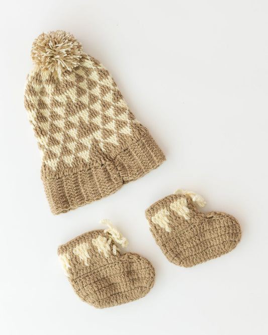 The Original Knit Beige & Off White Winter Wear Combo Set-Self Design-Acrylic-For Infants