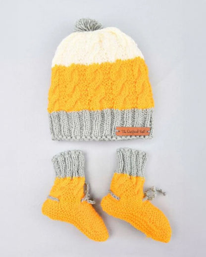 The Original Knit Yellow & Grey Winter Wear Combo Set-Cable-Acrylic-For Infants