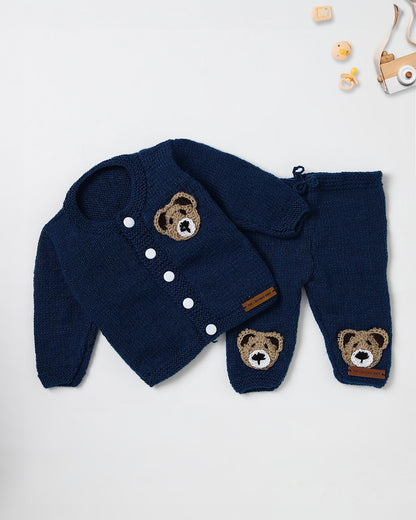 The Original Knit Navy Blue Winter Wear Sweater Set-Teddy-Acrylic-For Infants