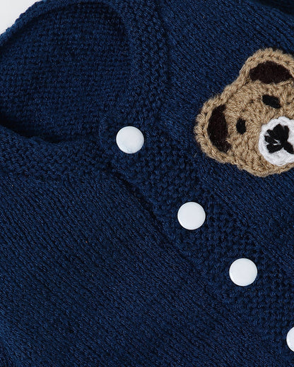 The Original Knit Navy Blue Winter Wear Sweater Set-Teddy-Acrylic-For Infants