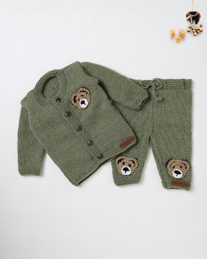 The Original Knit Light Green Winter Wear Sweater Set-Teddy-Acrylic-For Infants