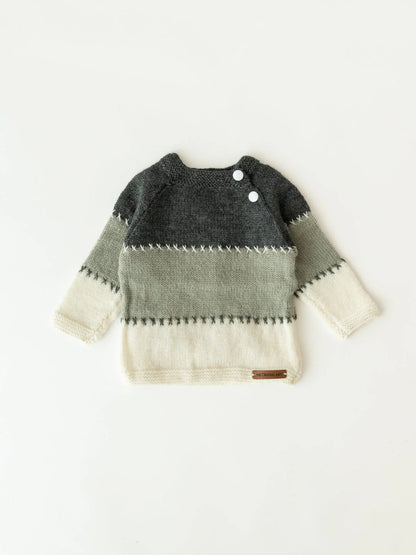 The Original Knit Dark Grey & White Winter Wear Sweater-Embroidered Handmade-Acrylic-For Infants