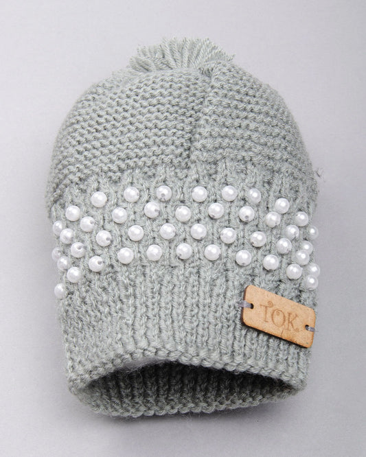 The Original Knit Grey Winter Wear Cap-Pearl-Acrylic-For Infants