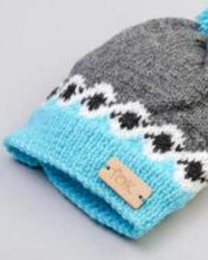 The Original Knit Grey & Blue Winter Wear Cap-Self Design-Acrylic-For Infants