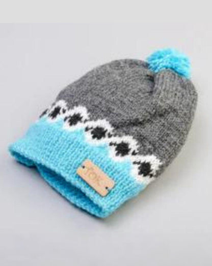 The Original Knit Grey & Blue Winter Wear Cap-Self Design-Acrylic-For Infants