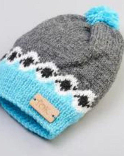 The Original Knit Grey & Blue Winter Wear Cap-Self Design-Acrylic-For Infants