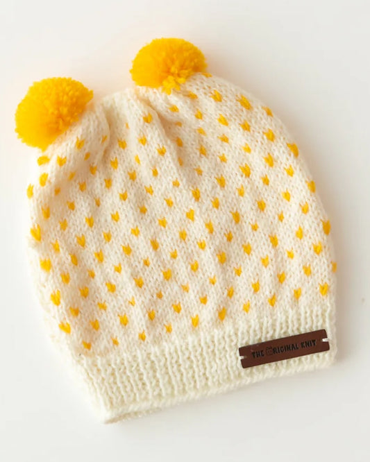 The Original Knit Off White & Yellow Winter Wear Cap-Pom Pom-Acrylic-For Infants