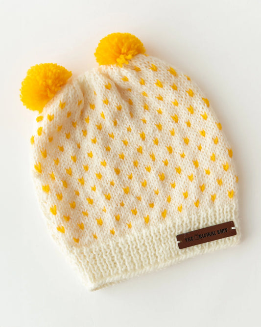 The Original Knit Off White & Yellow Winter Wear Cap-Pom Pom-Acrylic-For Infants