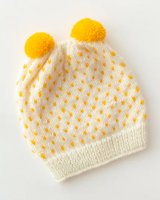 The Original Knit Off White & Yellow Winter Wear Cap-Pom Pom-Acrylic-For Infants