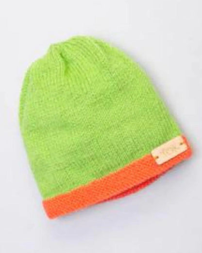 The Original Knit Green & Orange Winter Wear Cap-Bordered-Acrylic-For Infants
