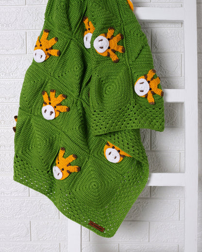 The Original Knit Handmade Giraffe Blanket-Soft & Cozy-Crafted with Care-Green & Yellow-For Infants