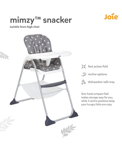 Joie Mimzy Snacker Baby High Chair-One Hand Quick Compact Fold-Streamlined Design-6M to 3Y (Upto 15Kg)-Twinkle Linen