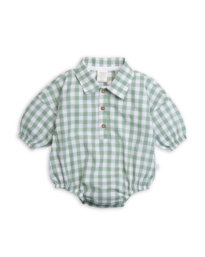 Tiny Twig White & Green Bodysuit-Basil Gingham-Organic Cotton-For Infants