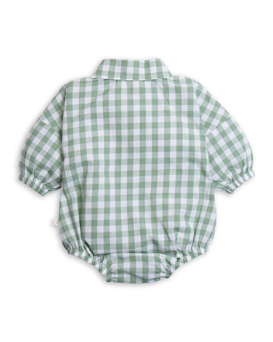 Tiny Twig White & Green Bodysuit-Basil Gingham-Organic Cotton-For Infants