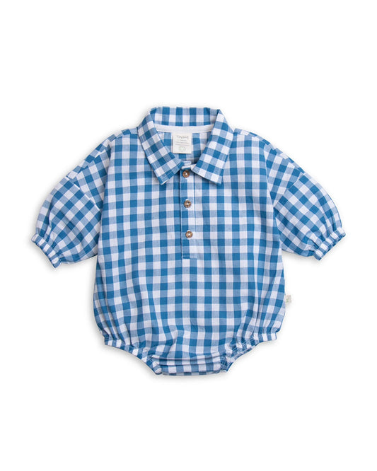 Tiny Twig Blue & White Bodysuit-Faience Gingham-Organic Cotton-For Infants