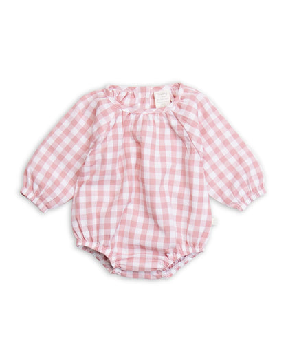 Tiny Twig Pastel Pink & White Romper-Rose Gingham-Organic Cotton-For Infants