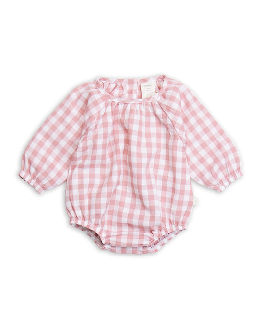 Tiny Twig Pastel Pink & White Romper-Rose Gingham-Organic Cotton-For Infants