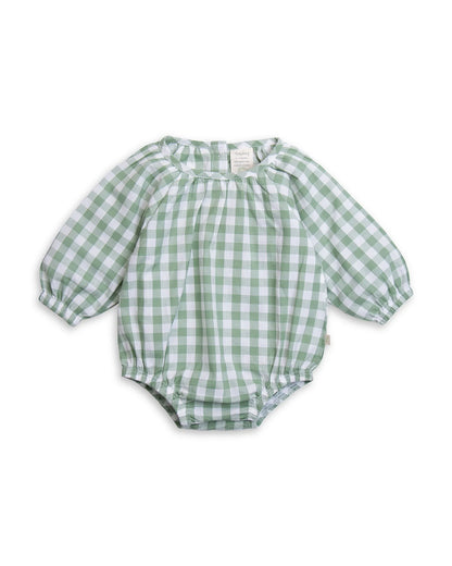 Tiny Twig White & Green Romper-Basil Boho Gingham-Organic Cotton-For Infants