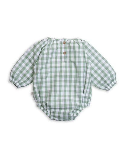 Tiny Twig White & Green Romper-Basil Boho Gingham-Organic Cotton-For Infants