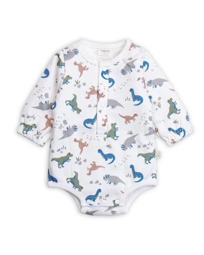 Tiny Twig White & Multicolor Bodysuit-Dino-Organic Cotton-For Infants