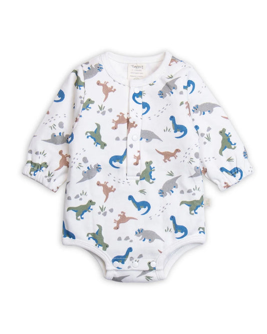 Tiny Twig White & Multicolor Bodysuit-Dino-Organic Cotton-For Infants