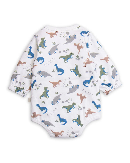 Tiny Twig White & Multicolor Bodysuit-Dino-Organic Cotton-For Infants