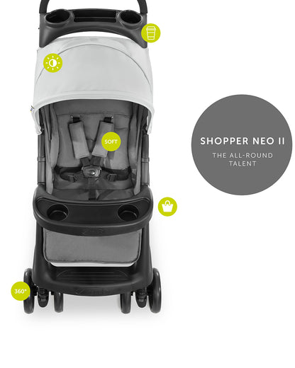 Hauck Shopper Neo II Lightweight Baby Stroller with Cup Holder & Tray-One Hand Fold-Pram for 0 to 4Y (Upto 22Kg)-Grey