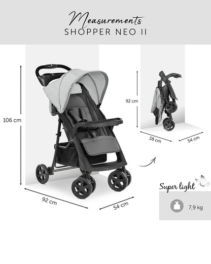 Hauck Shopper Neo II Lightweight Baby Stroller with Cup Holder & Tray-One Hand Fold-Pram for 0 to 4Y (Upto 22Kg)-Grey