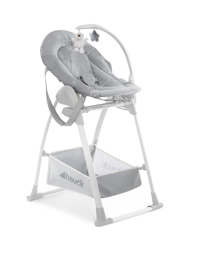 Hauck Sit N Relax 3in1 Baby High Chair-Feeding Chair, Bouncer & Toddler Seat-Adjustable and Removable Food Tray-For 0 to 3Y (Upto 15Kg)-Grey