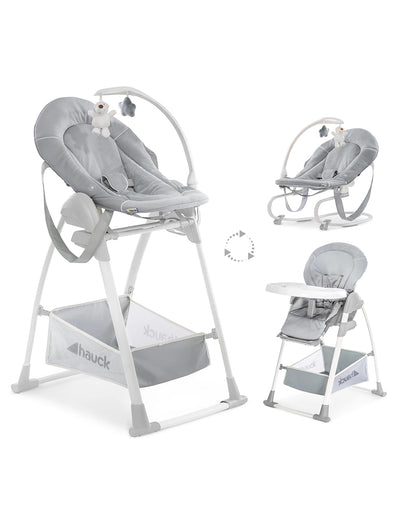 Hauck Sit N Relax 3in1 Baby High Chair-Feeding Chair, Bouncer & Toddler Seat-Adjustable and Removable Food Tray-For 0 to 3Y (Upto 15Kg)-Grey