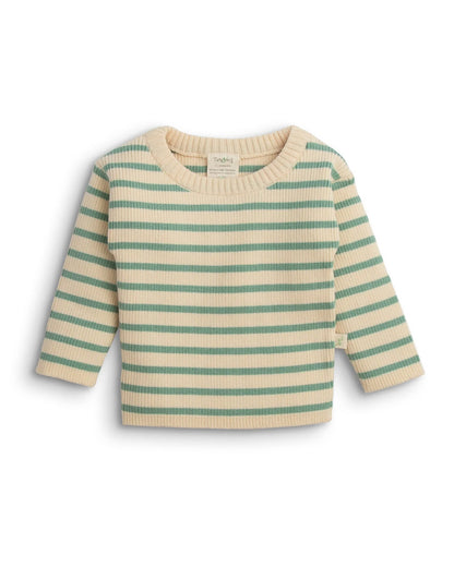 Tiny Twig Green & Beige Winter Wear Sweater-Emerald Stripes-Organic Cotton-For Infants