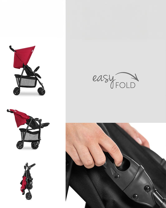 Hauck Sport Lightweight Baby Stroller-4-Position Leg Rest-Detachable Front Bar-Pram for 0 to 3Y (Upto 15Kg)-Red