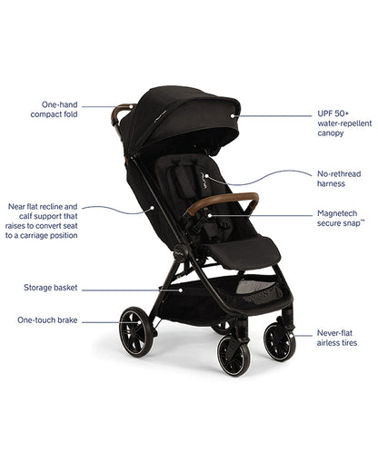 Nuna TRVL LX Lightweight Baby Stroller & LYTL Carry Cot Travel System-With Cup Holder-Stroller Features (One Hand Fold, Upto 22 Kg)-Carry Cot Features (Soft Mattress, Compact Fold with Dream Drape, Upto 9 Kg)-Includes Adaptors-Caviar