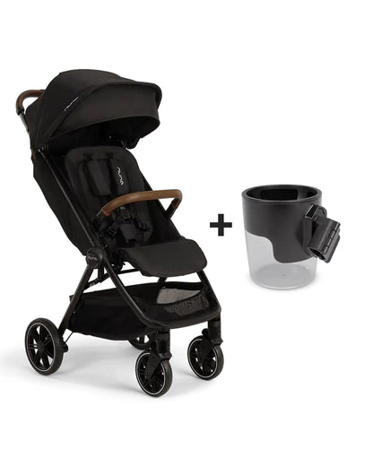 Nuna TRVL LX Lightweight Baby Stroller-With Cup Holder-One Hand Fold-Big Rear Wheels-Car Seat Compatible-Includes Rain Cover & Travel Bag-2 Years Warranty-Pram for 0 to 4Y (Upto 22Kg)-Caviar