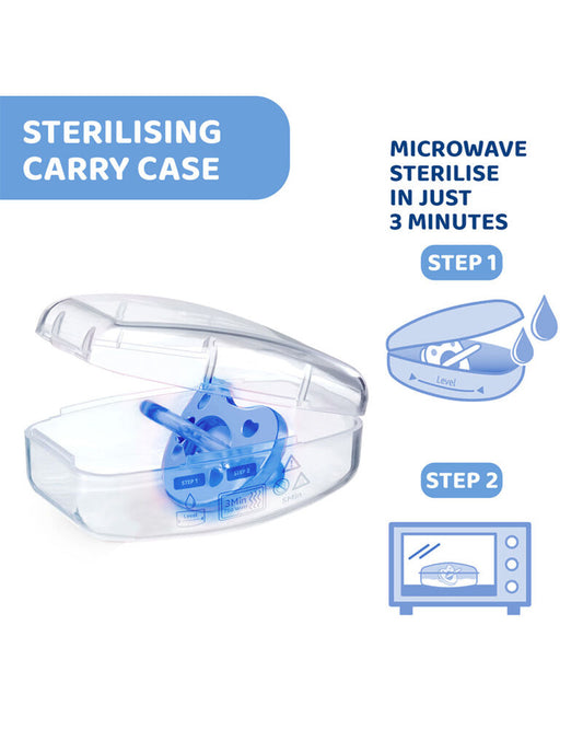 Chicco PhysioForma Comfort Soother-With Sterilizing Case-Orthodontic-Blue-16 to 36M-Pacifier