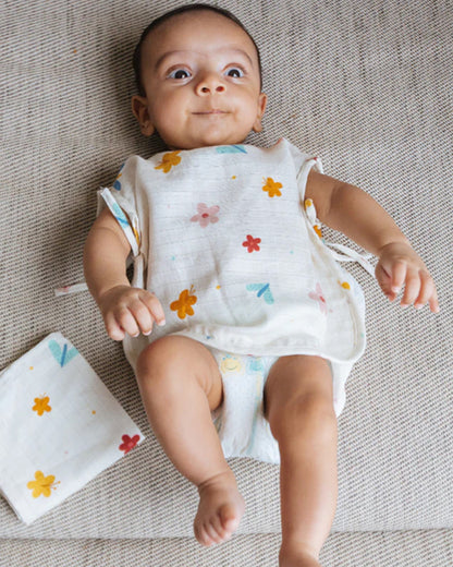 Dulaar The Sparrow Flower-Squad Goals-A World Bloom Jhablas-Printed-Organic Cotton-For Infants-Pack of 3