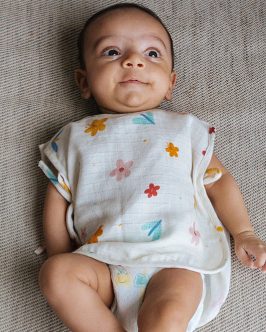 Dulaar The Sparrow Flower-A World In Bloom Jhablas-Printed-Organic Cotton-For Infants-Pack of 2