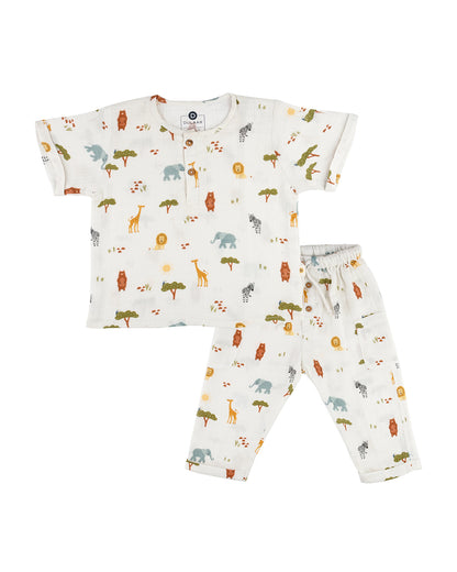 Dulaar Squad Goals Top & Pajama Set-Printed-Short Sleeves-Organic Cotton-For Infants