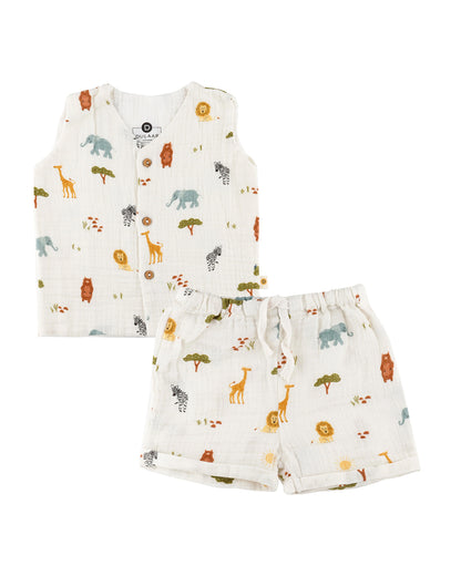 Dulaar Squad Goals Top & Shorts Set-Printed-Sleeveless-Organic Cotton-For Infants