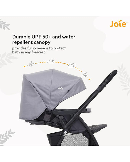 Joie Mirus Lightweight Baby Stroller & Gemm Car Seat Travel System-Stroller Features (One Hand Fold, Reversible Handle Bar, Upto 15 Kg)-Car Seat Features (Airline Certified, Side Impact Protection, Upto 13 Kg)-Dark Pewter & Shale