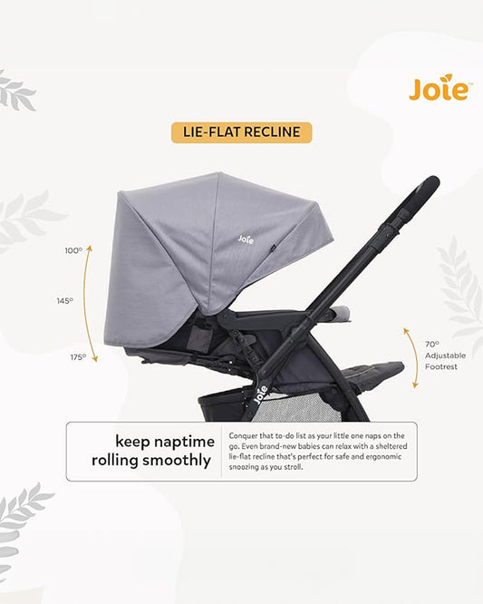 Joie Mirus Lightweight Baby Stroller & Gemm Car Seat Travel System-Stroller Features (One Hand Fold, Reversible Handle Bar, Upto 15 Kg)-Car Seat Features (Airline Certified, Side Impact Protection, Upto 13 Kg)-Dark Pewter & Shale