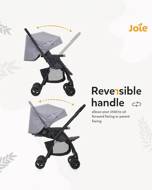 Joie Mirus Lightweight Baby Stroller & Gemm Car Seat Travel System-Stroller Features (One Hand Fold, Reversible Handle Bar, Upto 15 Kg)-Car Seat Features (Airline Certified, Side Impact Protection, Upto 13 Kg)-Dark Pewter & Shale