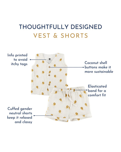 Dulaar Just-Lion Around Top & Shorts Set-Printed-Sleeveless-Organic Cotton-For Infants