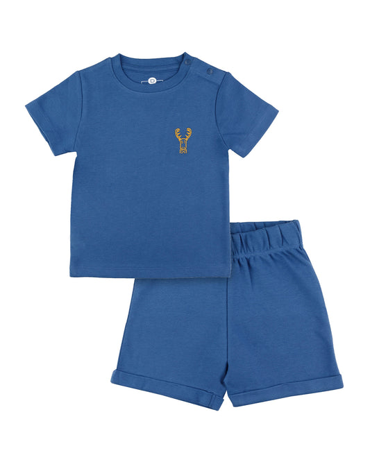 Dulaar Oceanic Blue Top & Shorts Set-Printed-Short Sleeves-Organic Cotton-For Infants