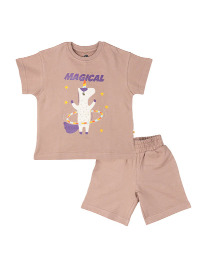 Dulaar Uma The Unicorn Top & Shorts Set-Printed-Short Sleeves-Cotton Blend-For Infants