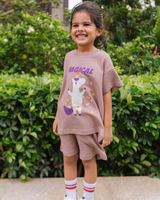 Dulaar Uma The Unicorn Top & Shorts Set-Printed-Short Sleeves-Cotton Blend-For Infants